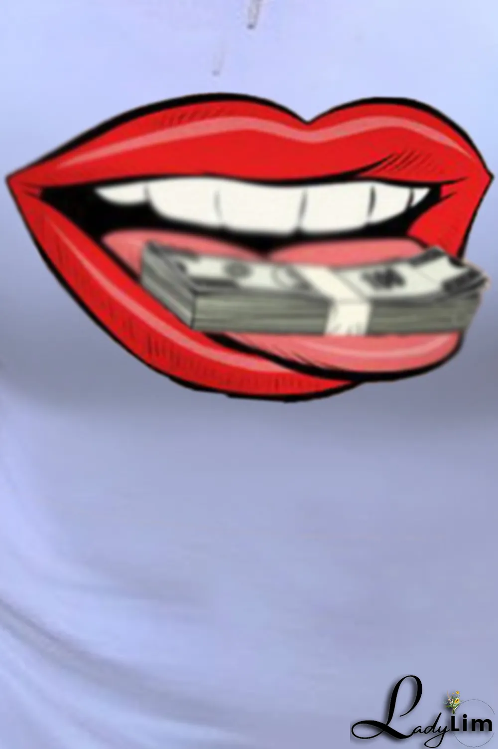 White Casual Lips Printed Split Joint O Neck T-Shirts