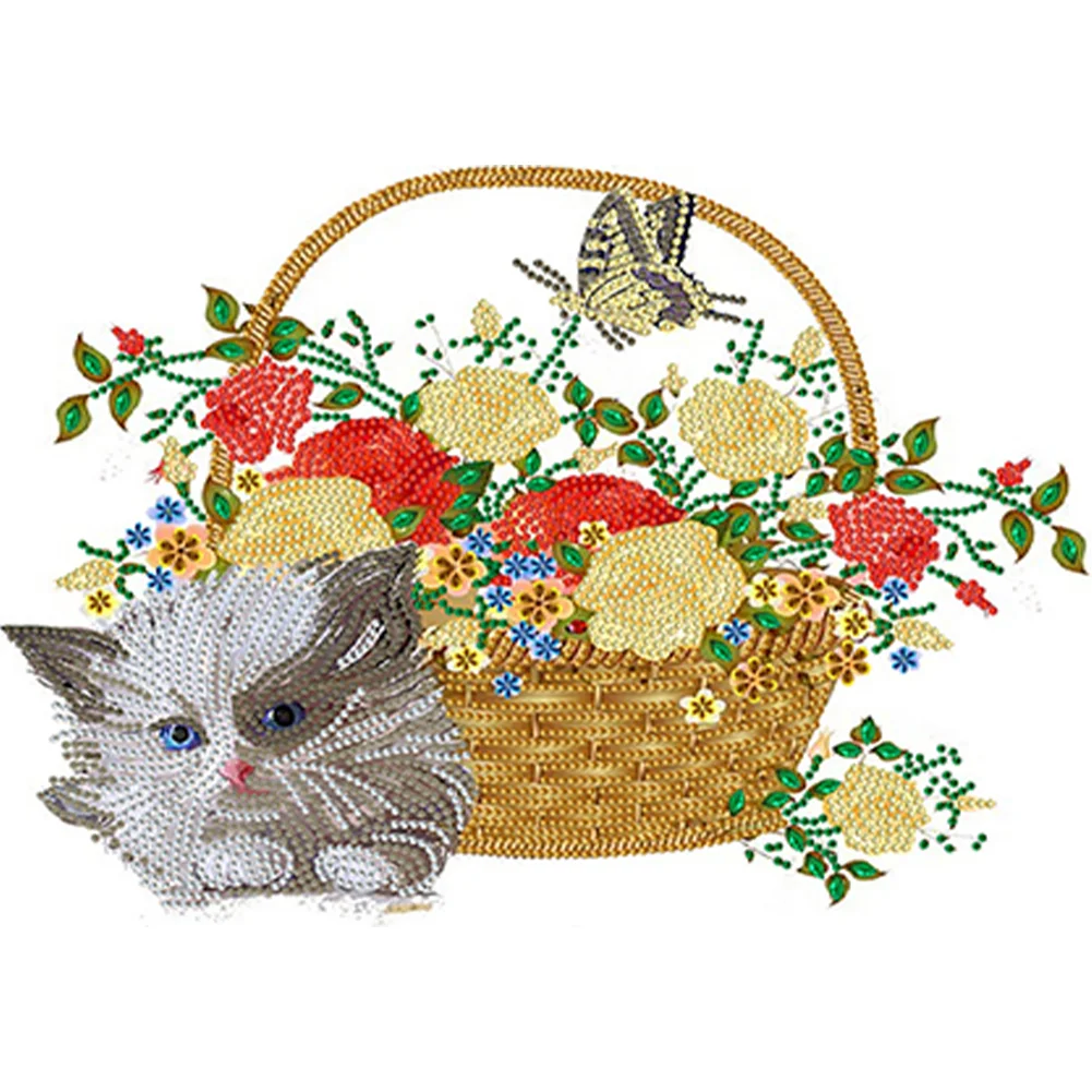 Partial Special-shaped Crystal Rhinestone Diamond Painting - Flower Cat(30*40cm)