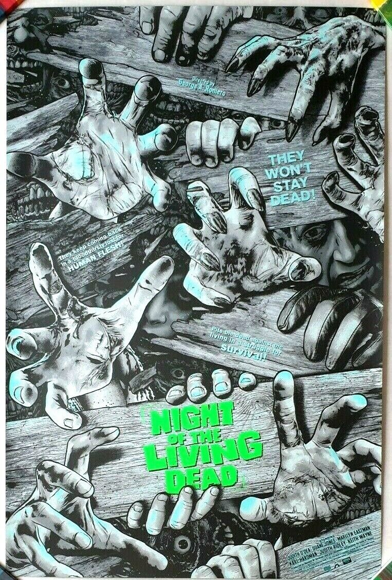 ANTHONY PETRIE - NIGHT OF THE LIVING DEAD Screen Print Poster RARE BLUE VARIANT