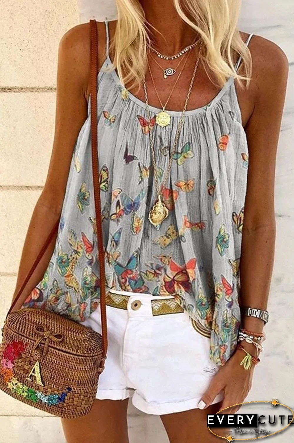 Butterfly Printed Loose Camisole P10387