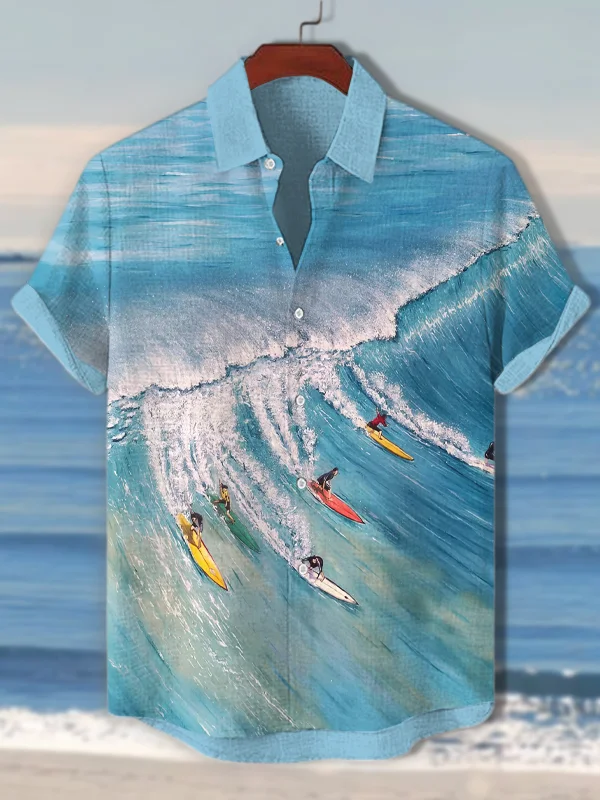 Men's Vacation Surfing Sports Art Print Short Sleeve Shirt