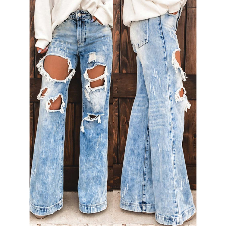 Classic Washed Ripped Wide Leg Jeans wearshes