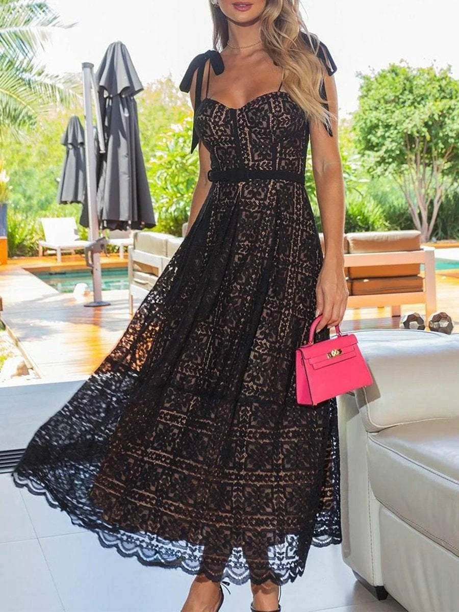 Elegant Lace Sling A-Line Dress