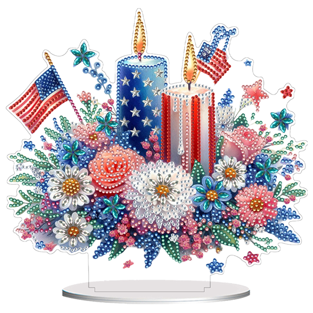 Acrylic Special Shape Independence Day Flower Candle Diamond Painting Ornament