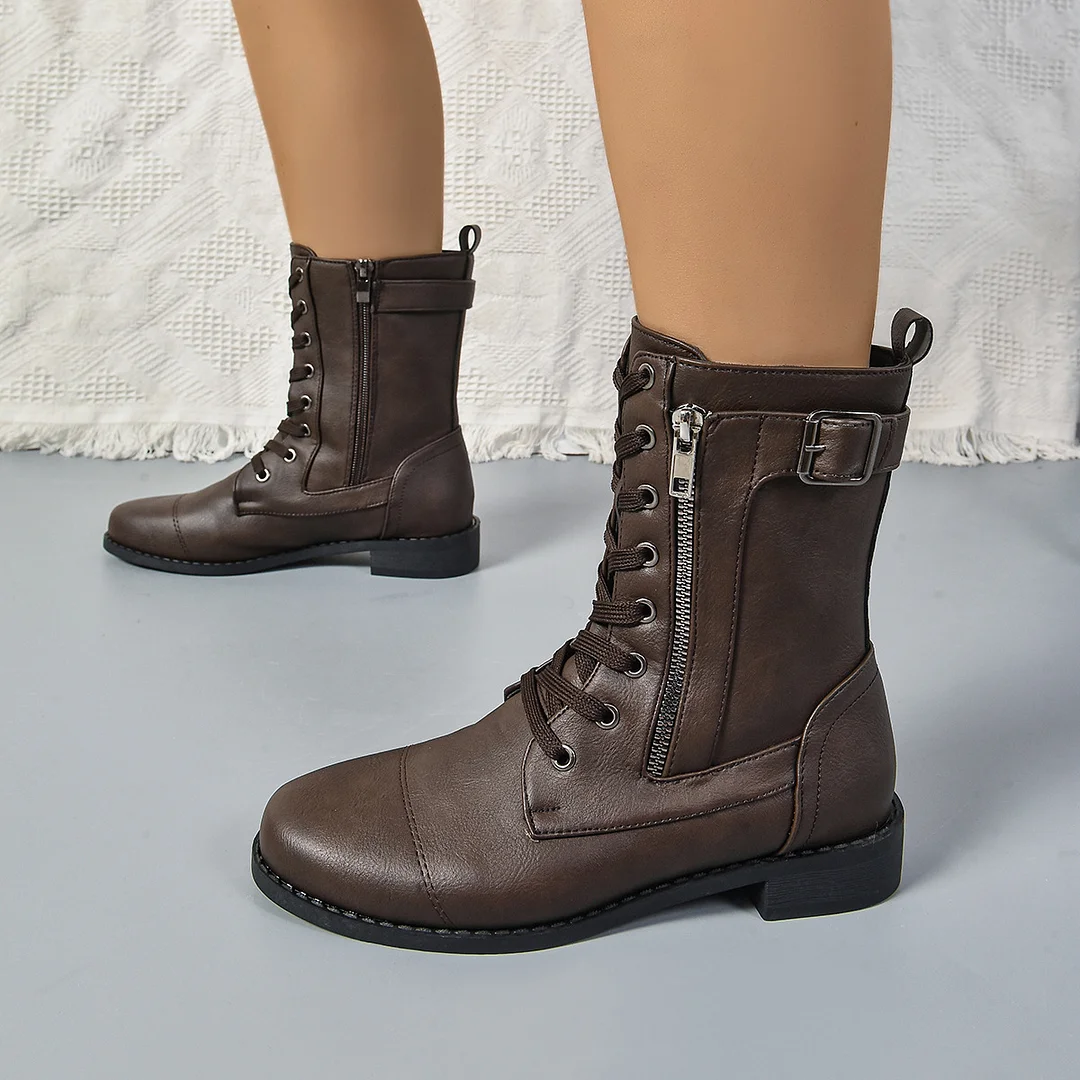 Breakj Breakj And Winter New Lady Martin Boots Front With Solid Color Low-Hee Color Boots Large Size