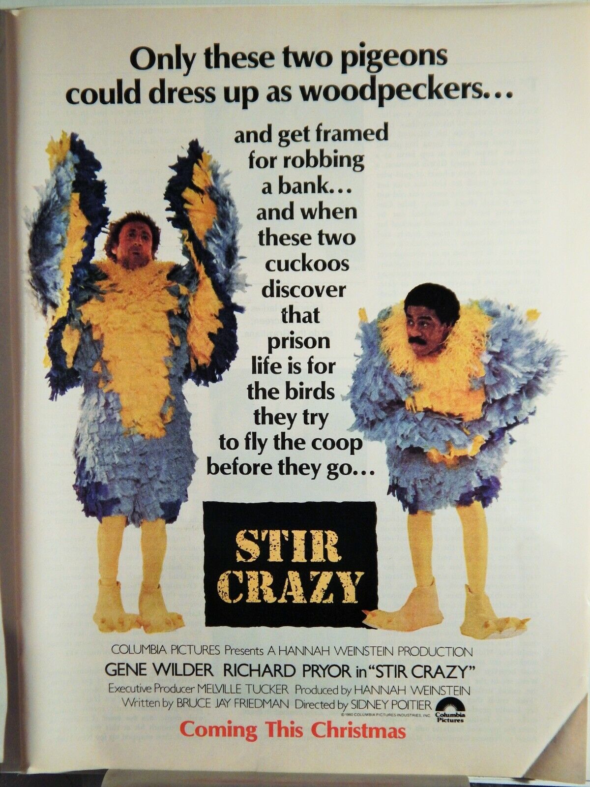 STIR CRAZY MOVIE WITH GENE WILDER ORIG VTG 1980 Photo Poster painting AD,