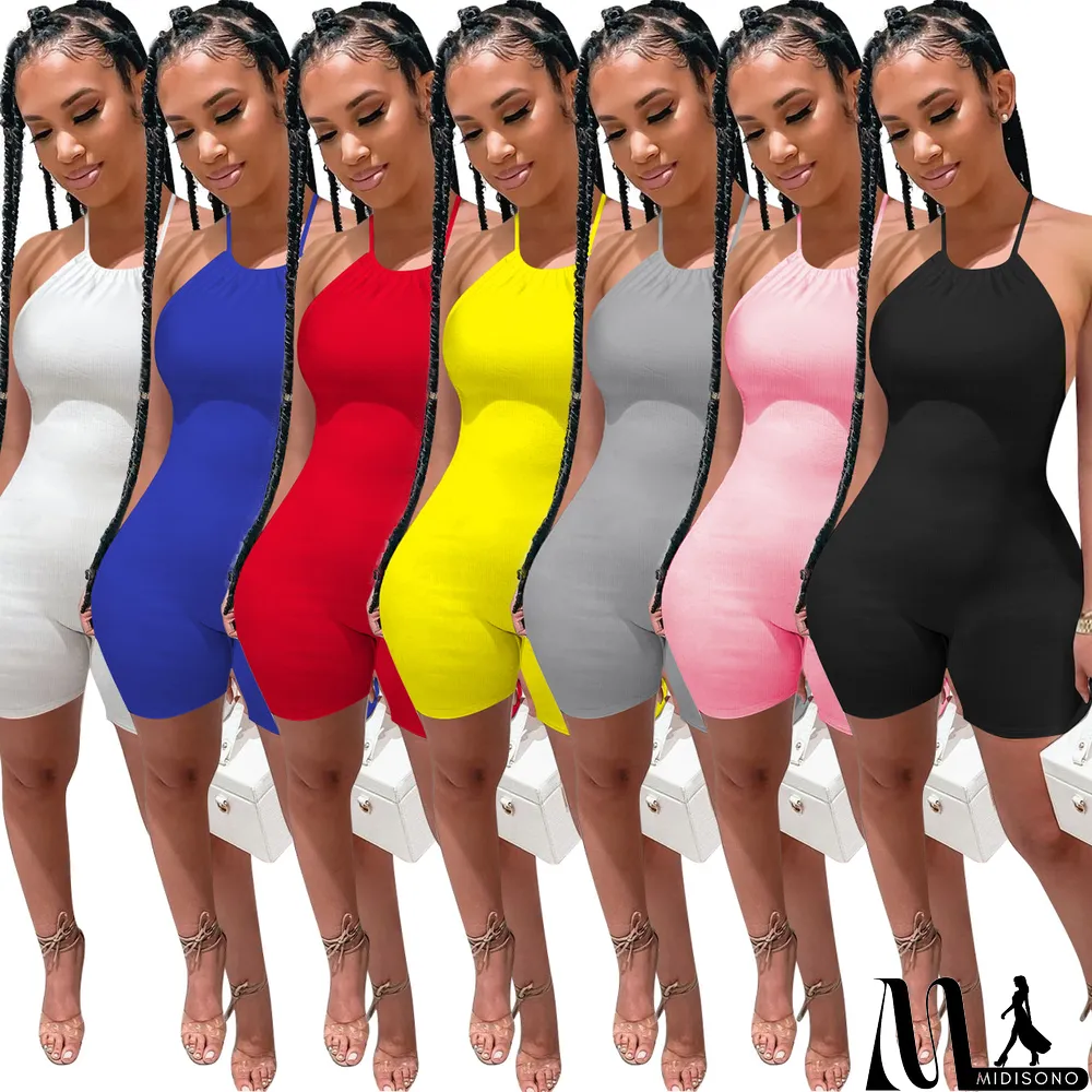 MidiSono - Women's Lace-Up Rib Backless Sexy Jumpsuit