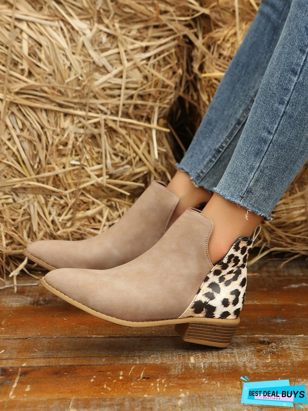 Leopard Khaki Casual Ankle Boots