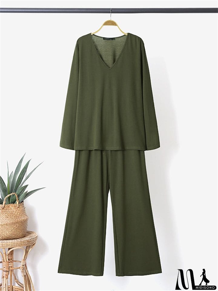 MidiSono - Women's Loose Comfy Long Sleeve 2-Piece Sets