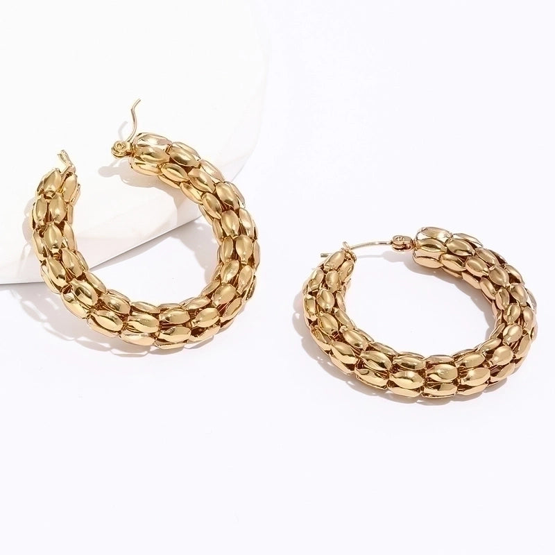 Minimalist Circle Stainless Steel Gold Plated Earrings 1 Pair