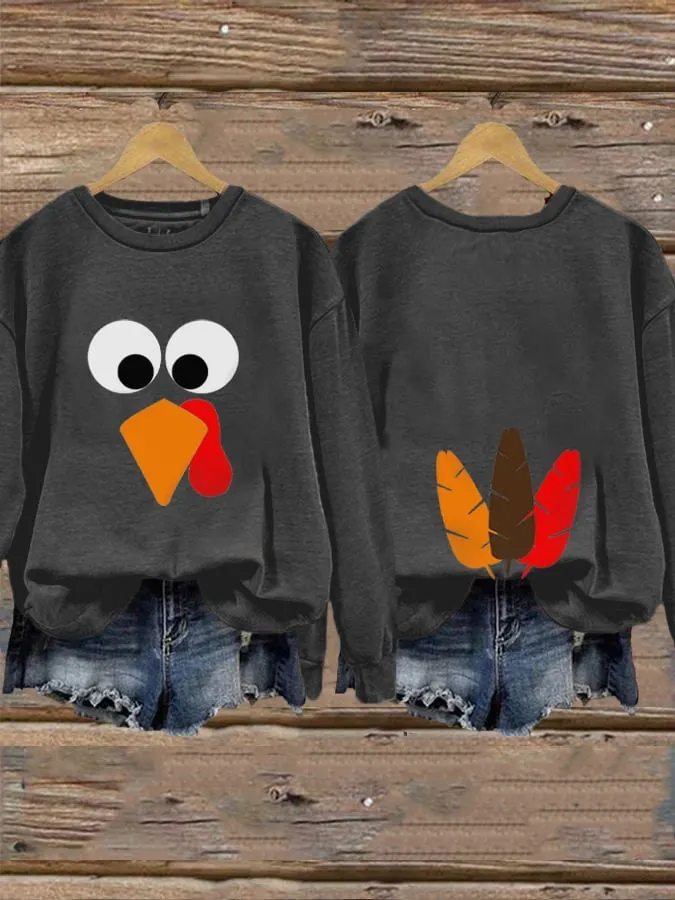 Women's Funny Turkey Thanksgiving Print Sweatshirt 