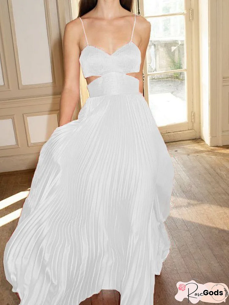 Halter Belt Backless Solid Color Strapless Dress