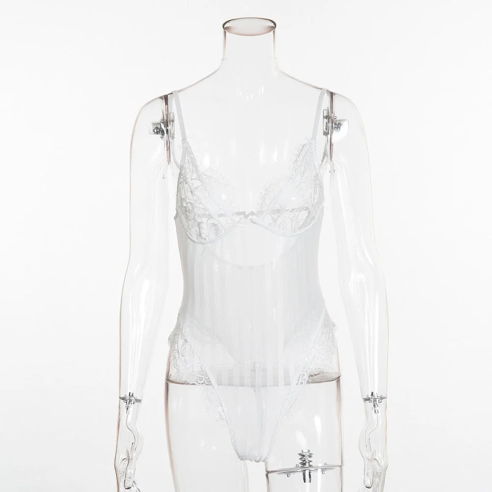 Lace Bodysuit Women Floral Embroidery Perspective Sexy Bodysuit 2020 Ladies Skinny Summer Overalls Body Femme