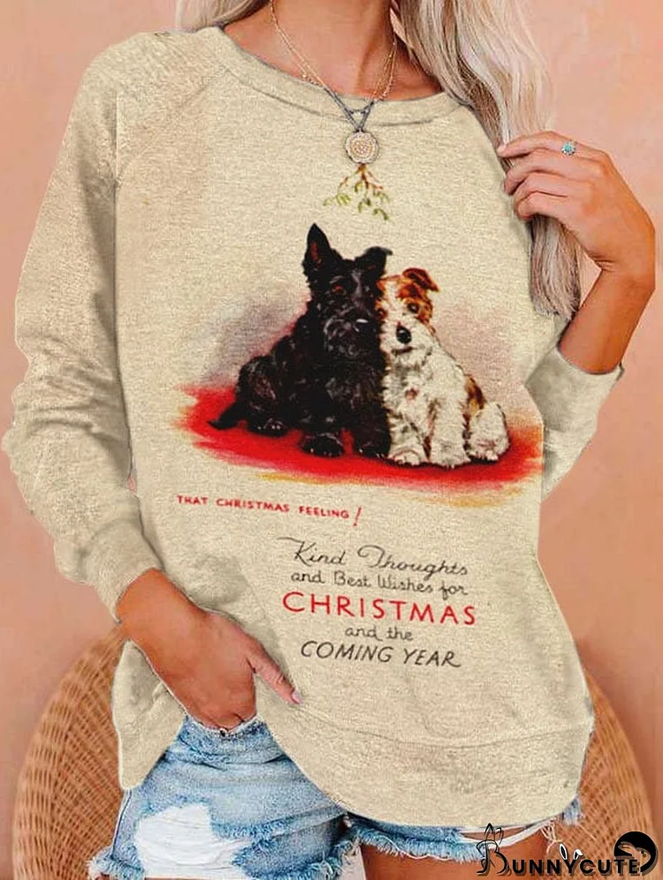 Women's Vintage Christmas Puppy Print Casual Sweatshirt