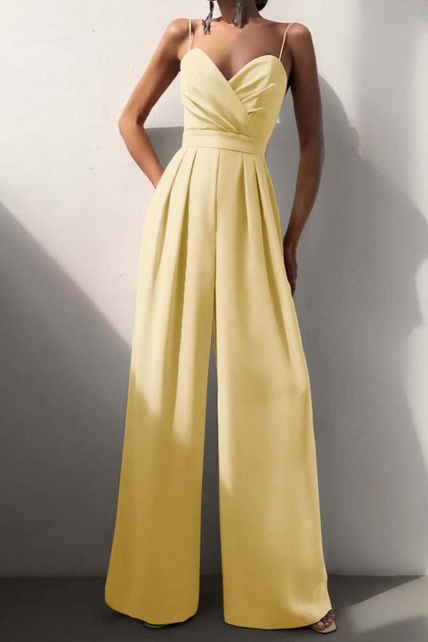 Hidais Chic Lilac Sweetheart Spaghetti Strap Sleeveless Pleated Long Wid-Leg Jumpsuit