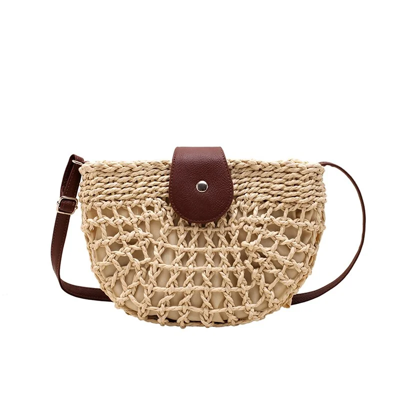 Xpoko Female Bags on Sale 2023 Fashion  Summer Straw Fashion Semicircle Crossbody Bags Handmade Messenger HandbagTravel Beach Bags