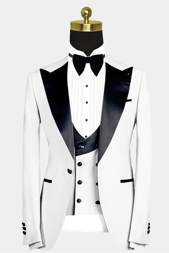 White Stylish Slim Fit Peaked Lapel Wedding Suit For Men | Risias