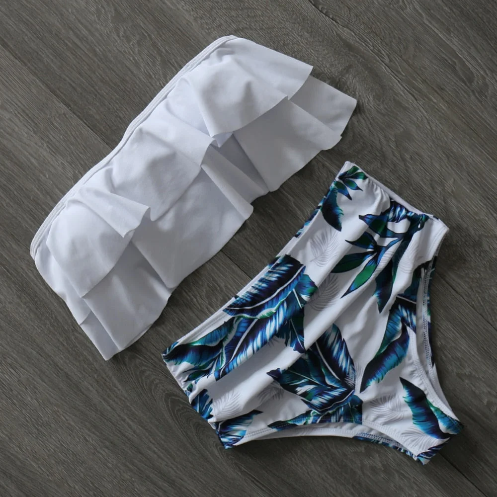 2021 New Sexy Bikinis Women Swimsuit High Waist Bathing Suit Print Floral Swimwear Push Up Bikini Set Vintage Beach Wear Biquini