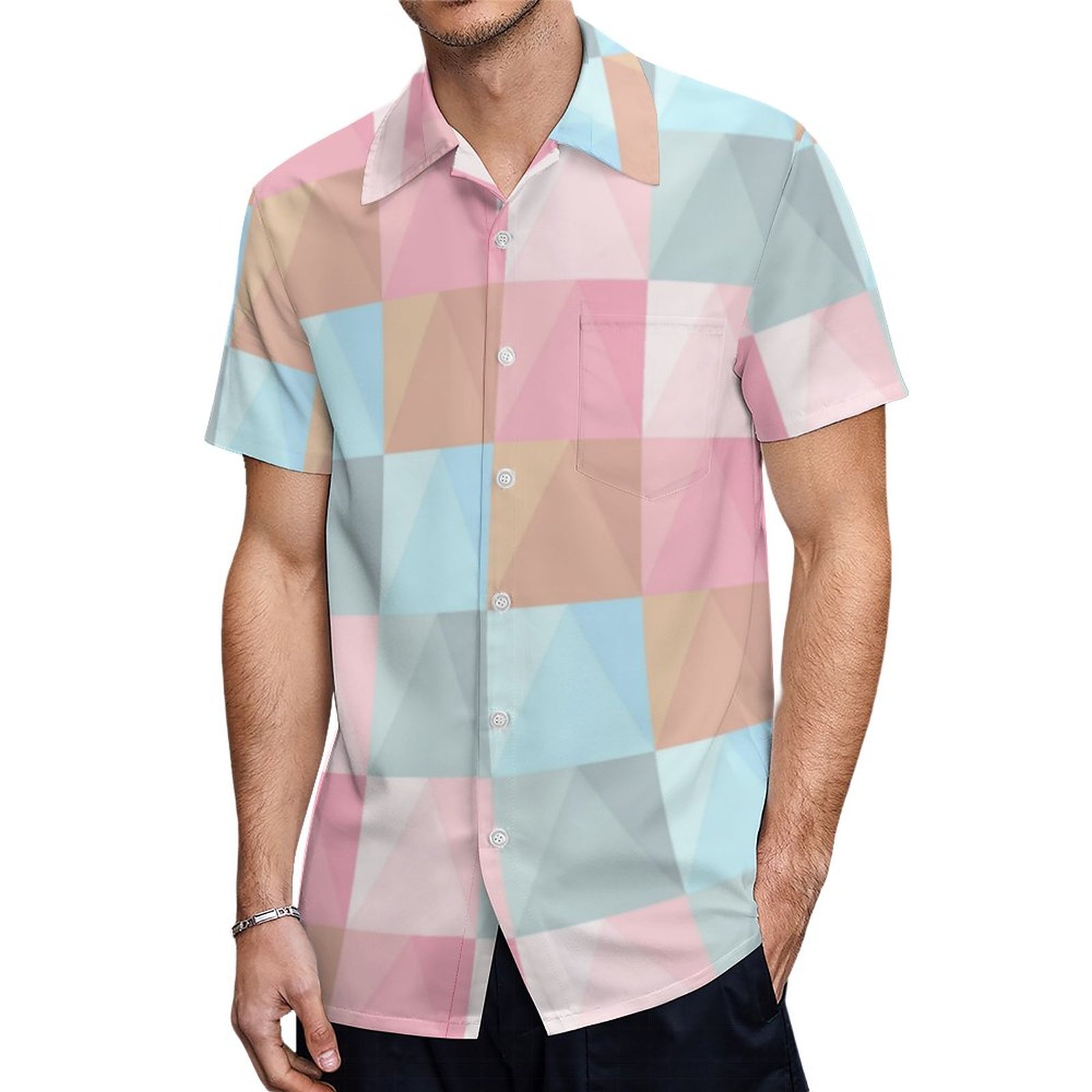 Lovely Pastel Abstract Tiles And Triangles Pattern Hawaiian Shirt Mens Button Down Tropical Hawaii Beach Shirts
