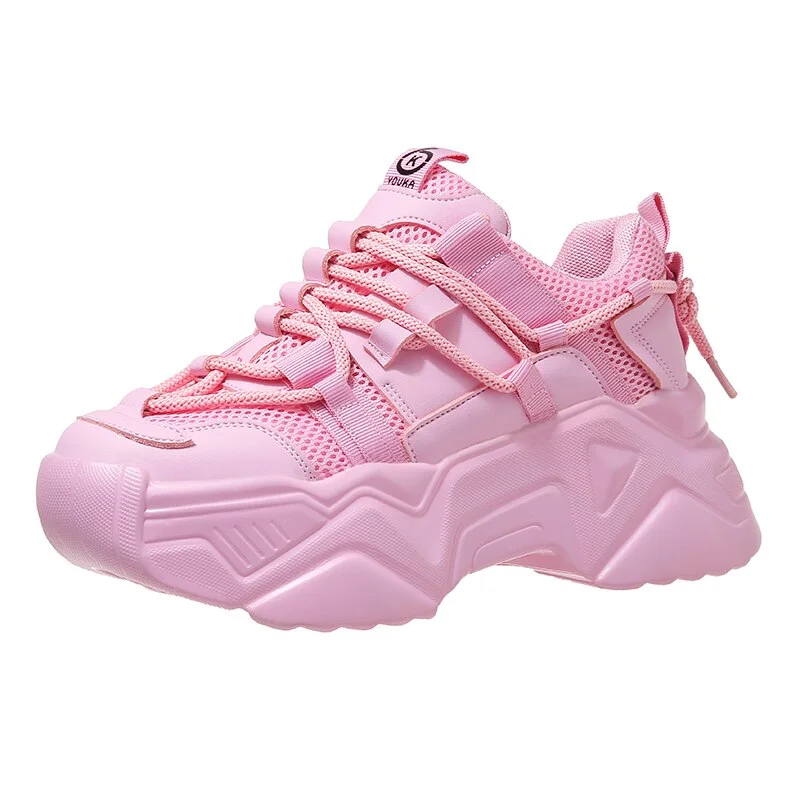 Platform Sneakers Women 2021 New Fashion Height Increasing Chunky Shoes Solid Pink Black Girls Casual Sneakers Trainers