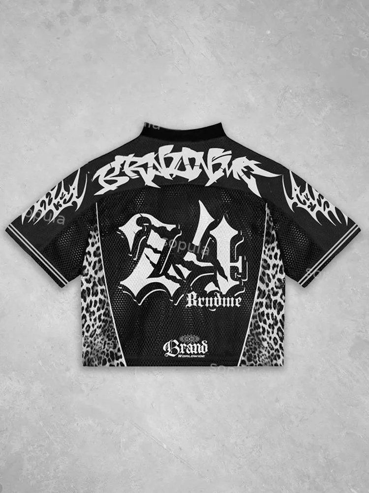 Vintage Black Metal Gothic Leopard Print Jersey
