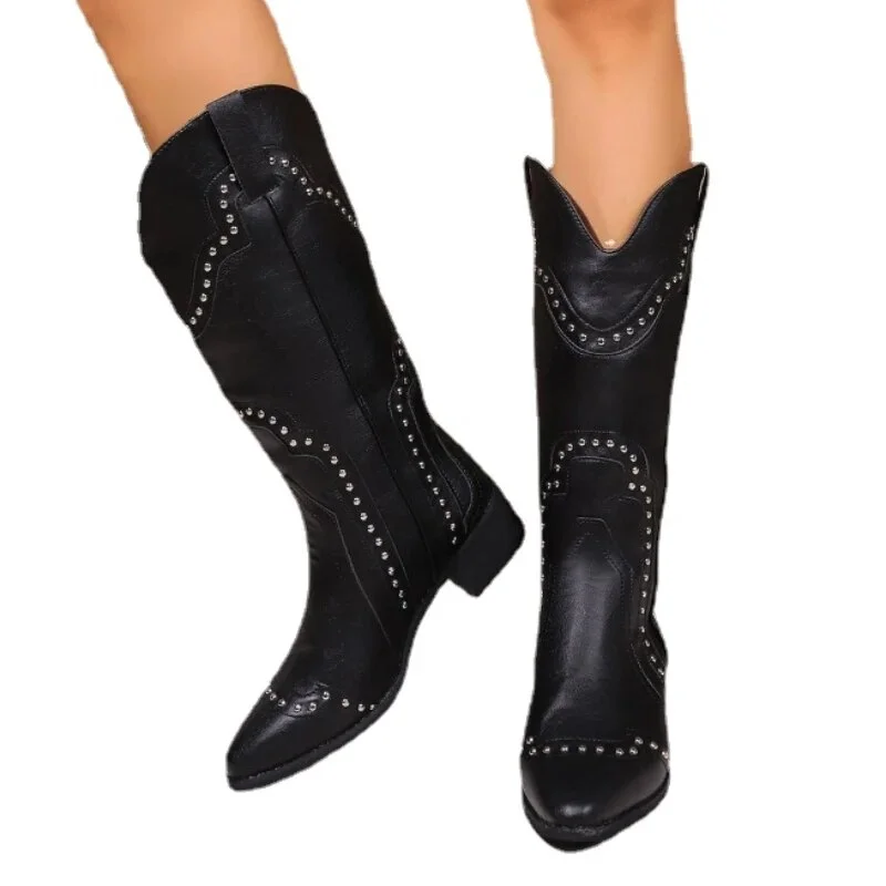 Yyvonne for Women 2023 New Slip-on Women's Boots Fashion Rivet Modern Boots Women Sexy Pointed Toe Knee-High High Heels Zapatos