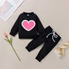 Baby Kid Girl Valentine  Pure Color Long Sleeve Love Suit 2 Pcs Set