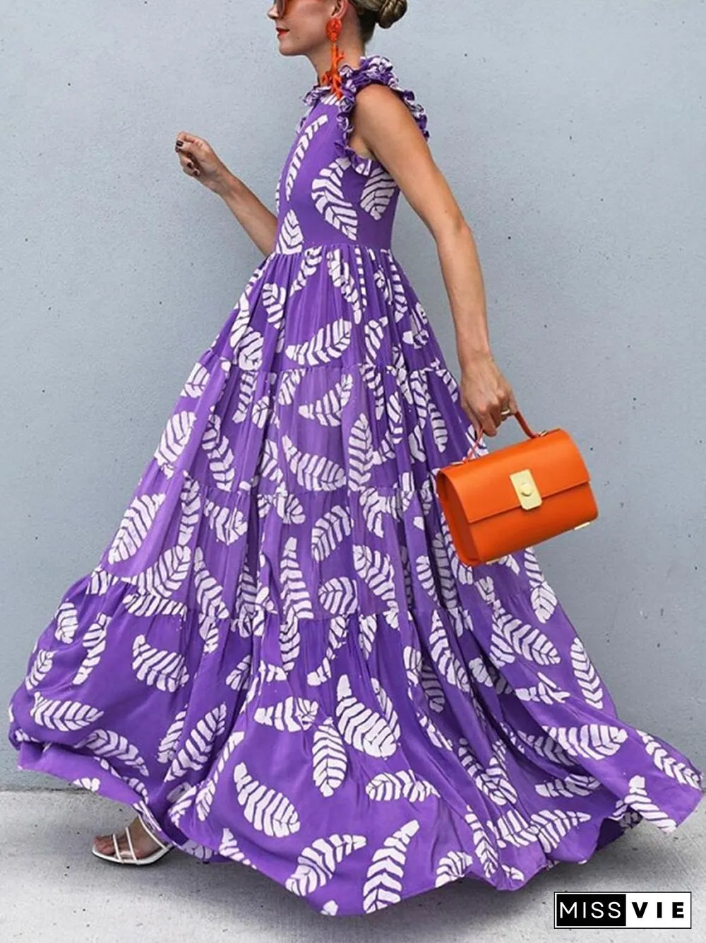 Bohemian Print Pattern Loose Sleeveless Dress Summer Womens Necklace Pleated Swing Female