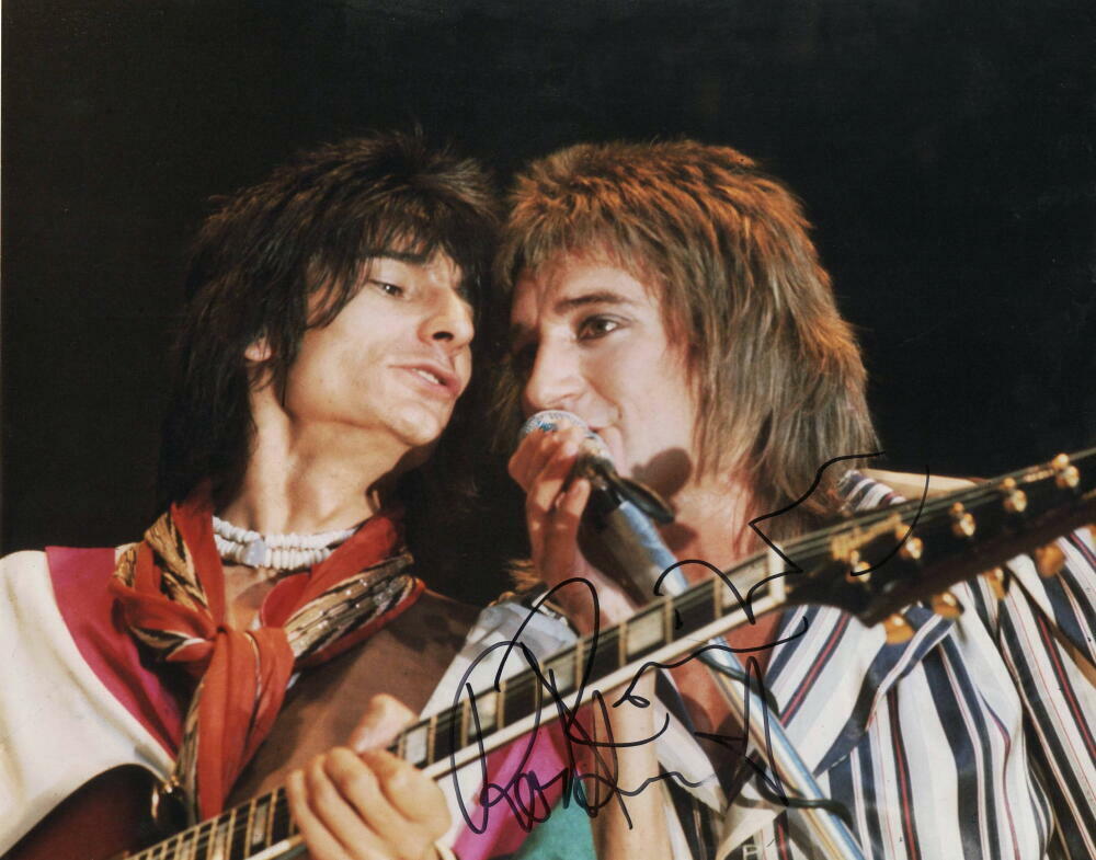 RONNIE WOOD & ROD STEWART SIGNED AUTOGRAPH 11X14 Photo Poster painting - ROLLING STONES W/ JSA