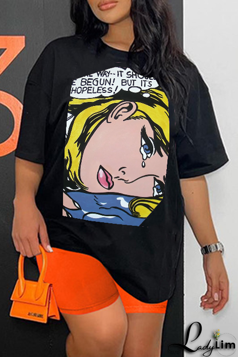 Grey Fashion Street Print Patchwork O Neck T-Shirts