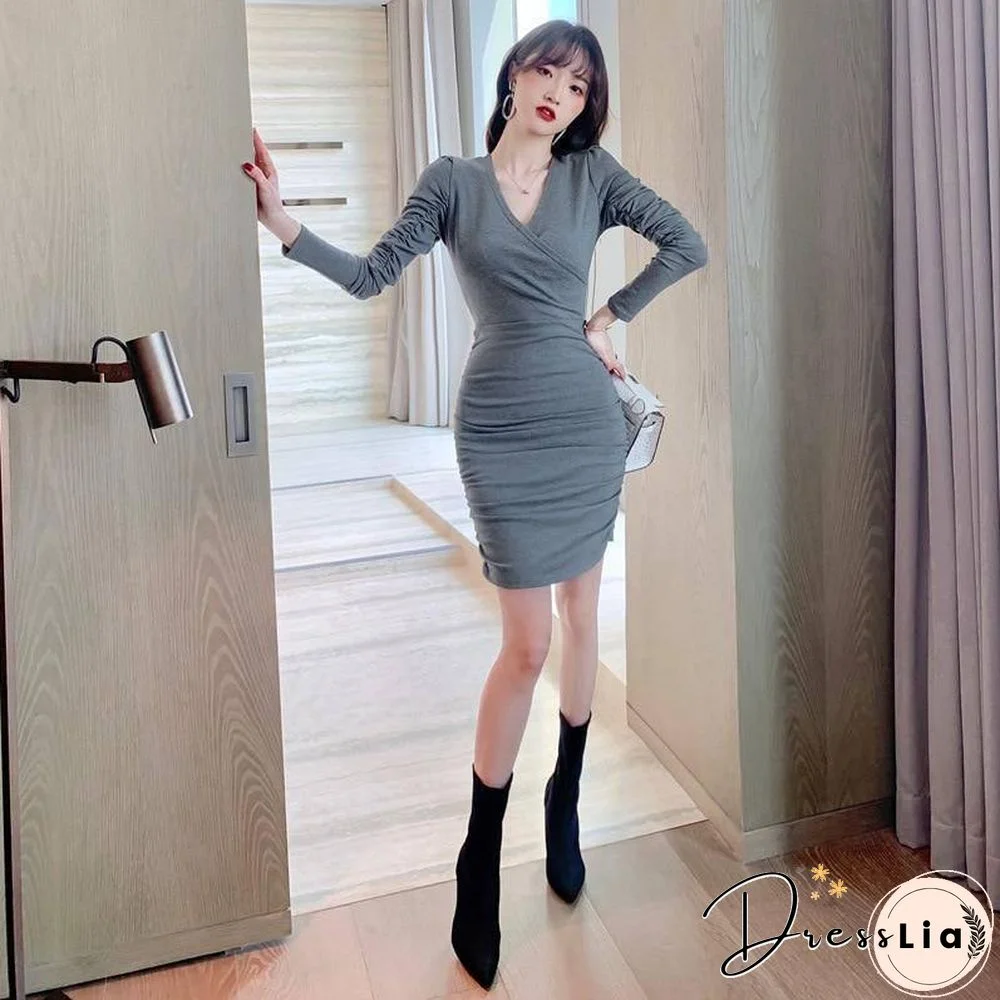 Autumn Woman Clothes Bodycon Dress Sexy Party Dress Long Sleeve Solid Color Mini Dresses For Women Fall Women's Clothing