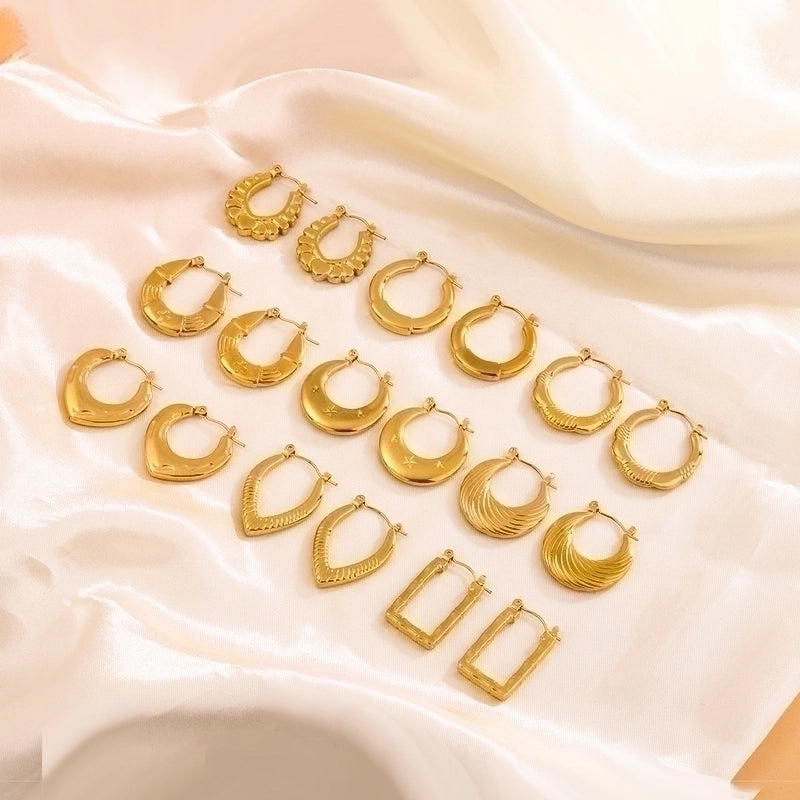 1 Pair Vintage Style U Shape Geometric Heart Shape Plating 304 Stainless Steel None 18K Gold Plated Hoop Earrings