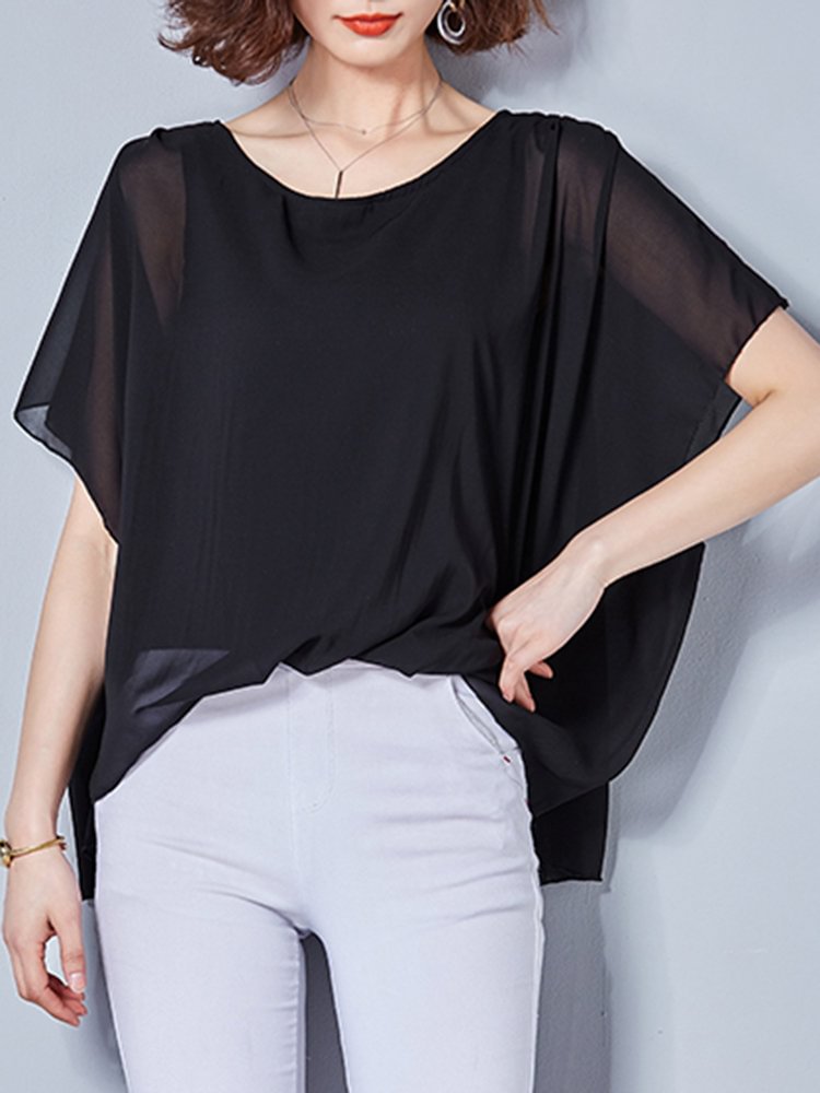 Ethnic Print Bat Sleeve Irregular O neck Vintage Blouses P1293076
