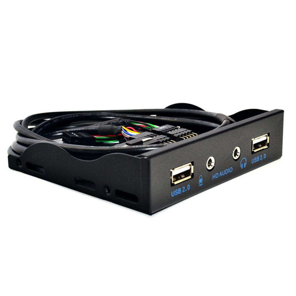

3.5 inch 9Pin to 2 USB 2.0 HUB Floppy Bay HD Audio 3.5mm Front Panel Rack, Silver, 501 Original