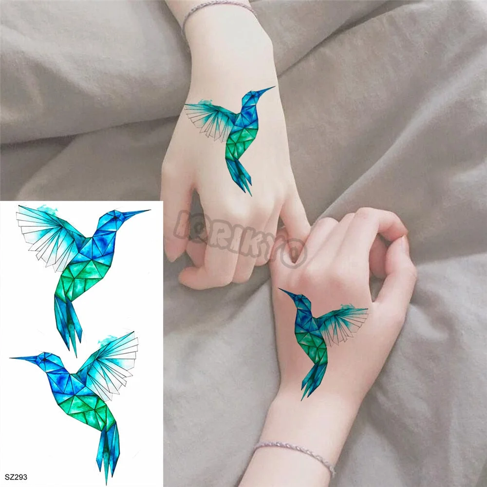 Colorful Hummingbird Small Temporary Tattoos For Women Girls Lavender Plum Blossom Fake Tattoo Sticker Wedding Neck Tatoos Ear