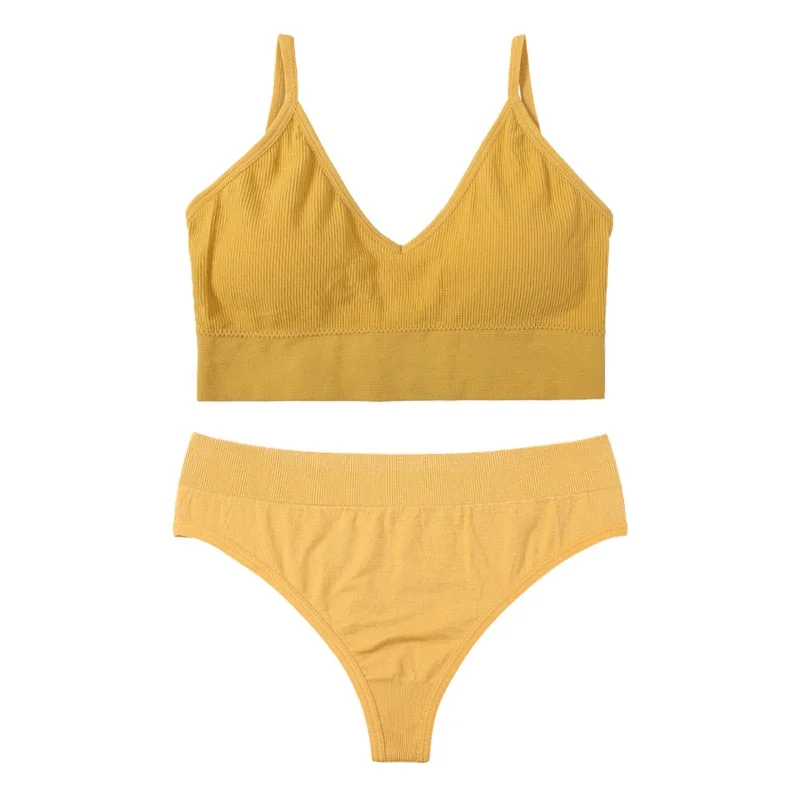 Women Push Up Bra Set Sexy Thong Low Waist Panties Meet'r Wire Free Bralette Lingerie Pad Brassiere Cotton Female Underwear Set