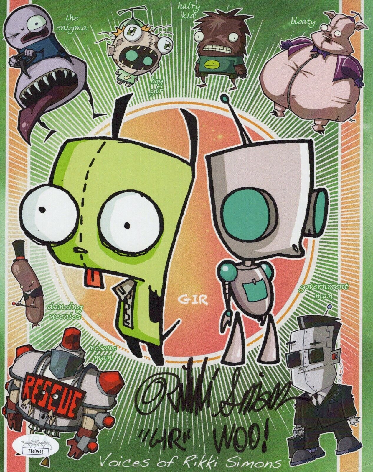 RIKKI SIMMONS Signed 8x10 INVADER ZIM Photo Poster painting Authentic Autograph JSA COA Cert