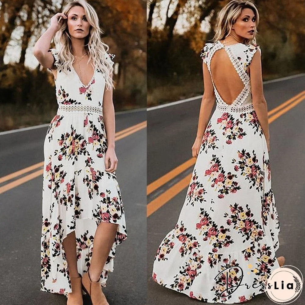 Women's Elegant Sleeveless Boho Floral Maxi Dresses Party Evening Long Dress