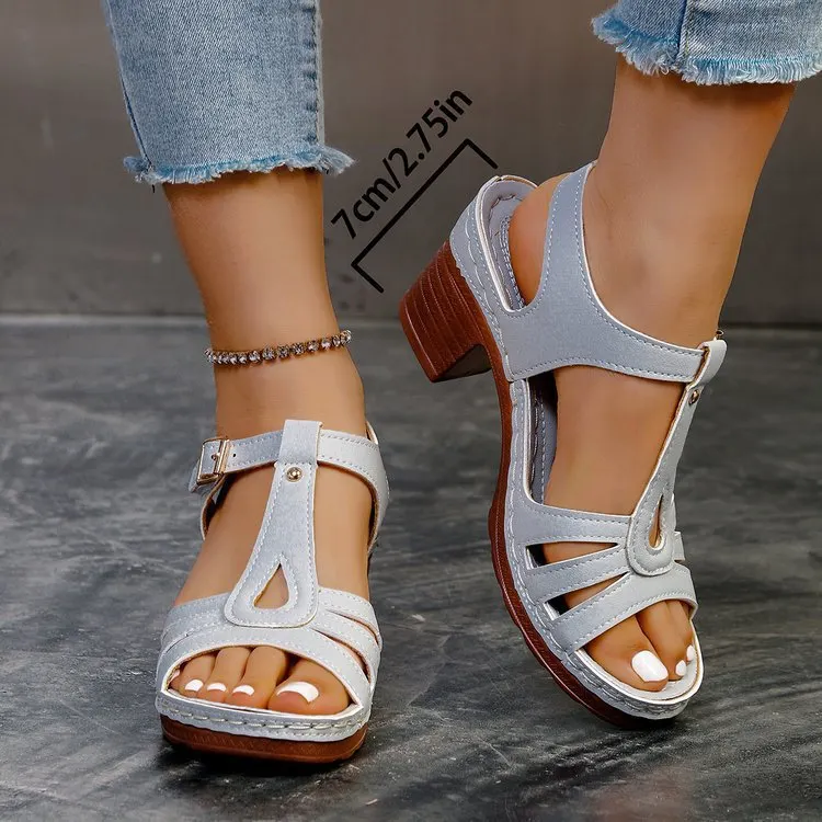 Breakj Breakj Women's Shoes 2025 Spring New PU Dew-Shaped Buckle Tape Coarse Casual Sandals