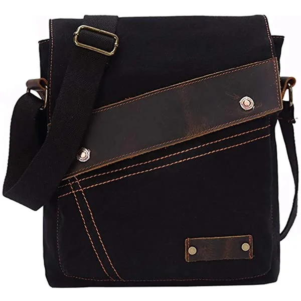 VRIGOO Vintage Canvas Leather Shoulder Messenger Bag