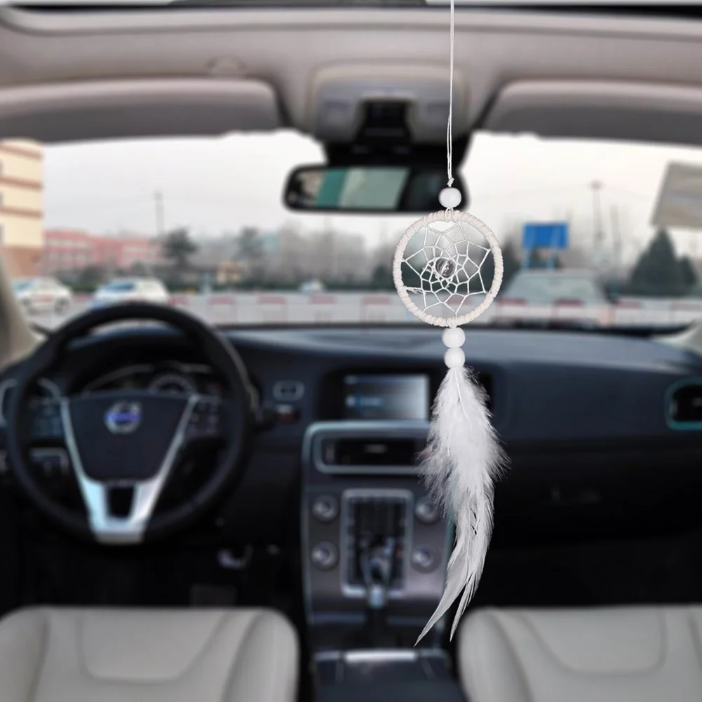 Dream Catcher Car Mini Pure White Feather Wind Chimes Wall Hanging Decor