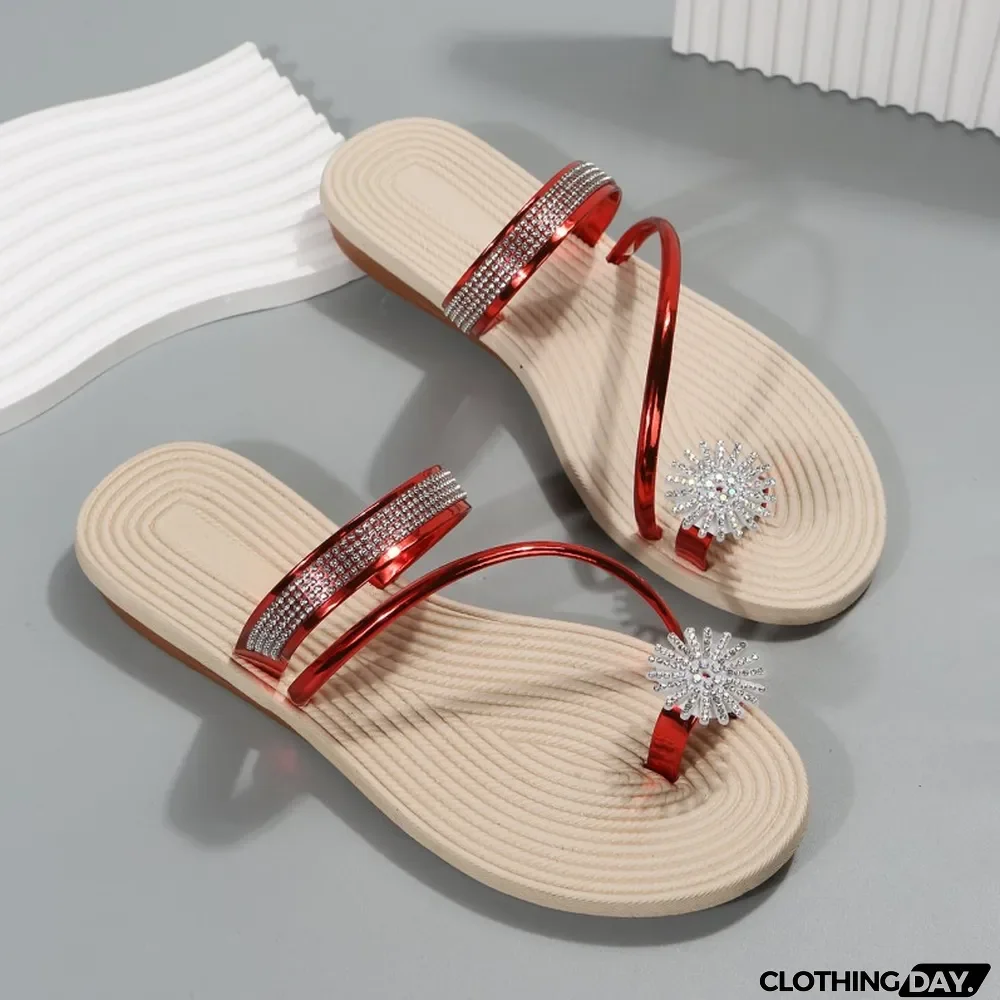 Red Fashion Casual Patchwork Rhinestone Round Comfortable Shoes