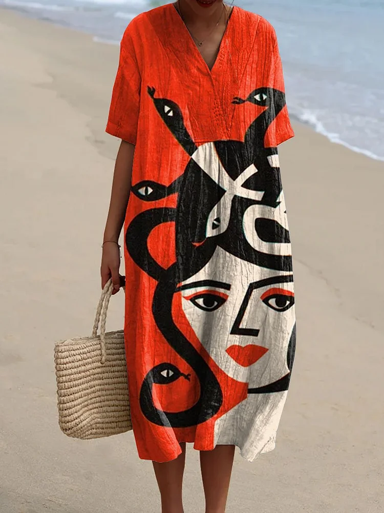 Women's Medusa Art Print Flowy Dress