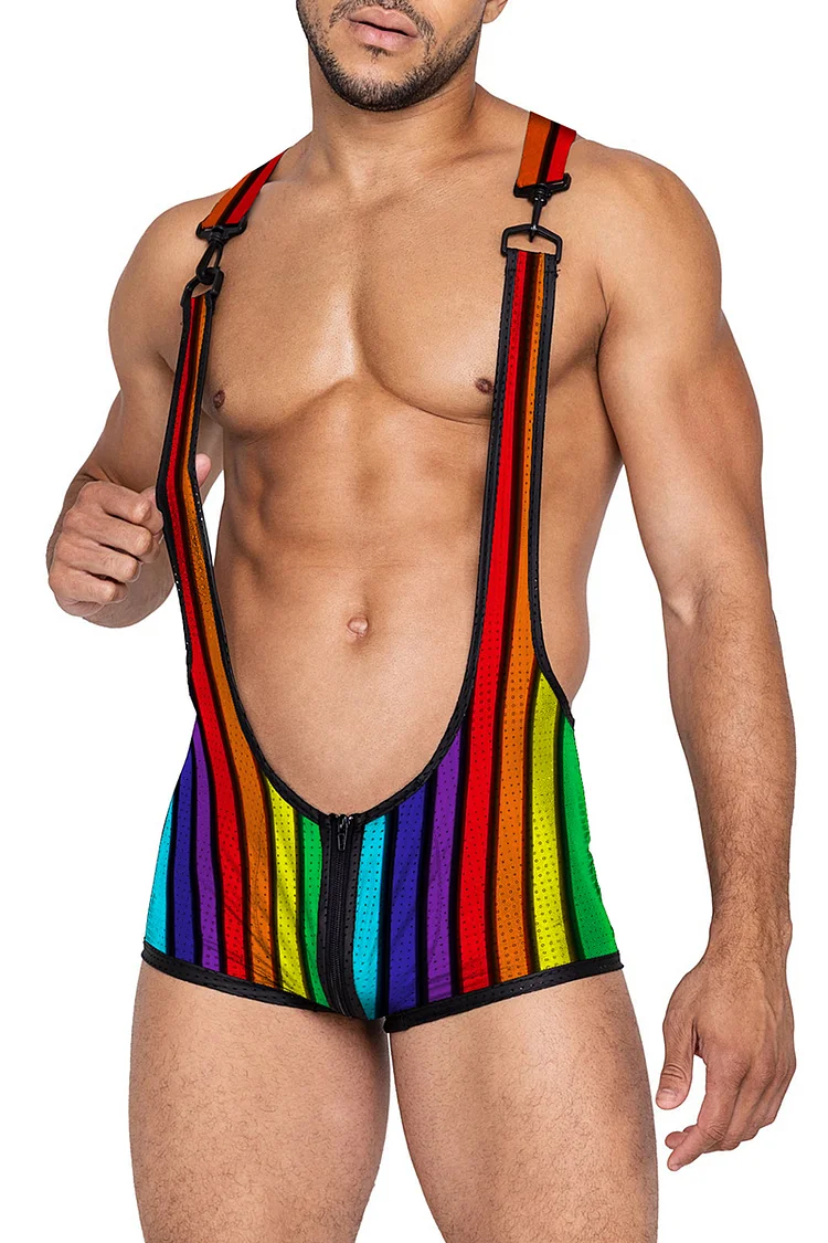 Rainbow Striped Stretchy Bodycon Singlet Romper