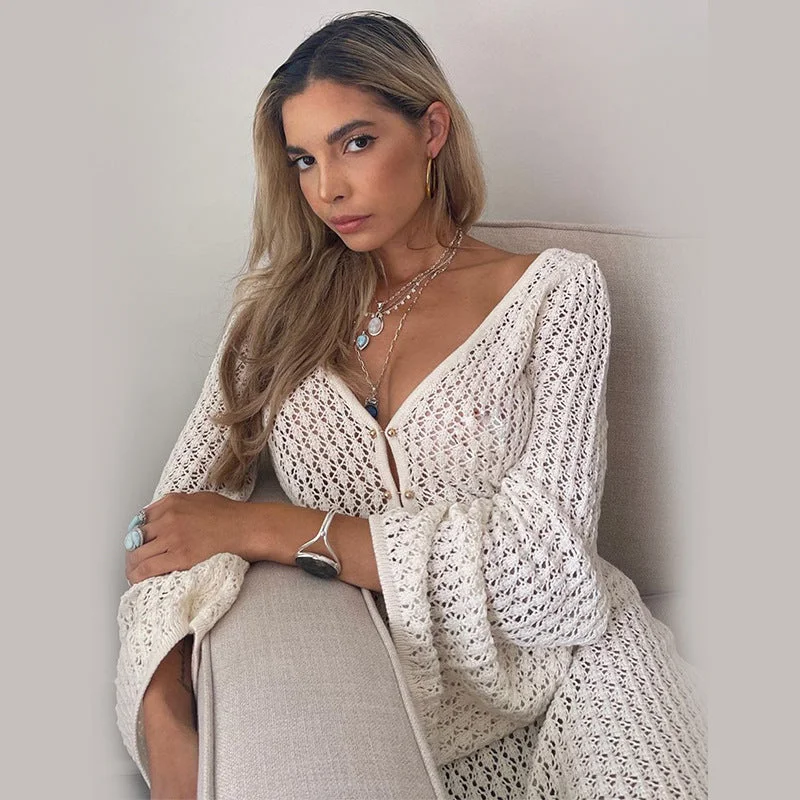 Uveng Summer Beach Dress Solid Color Sexy Dresses