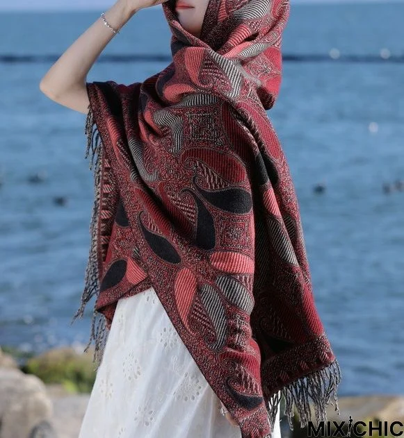 Fashion Red Vintage Cotton-Blend Scarves & Shawls