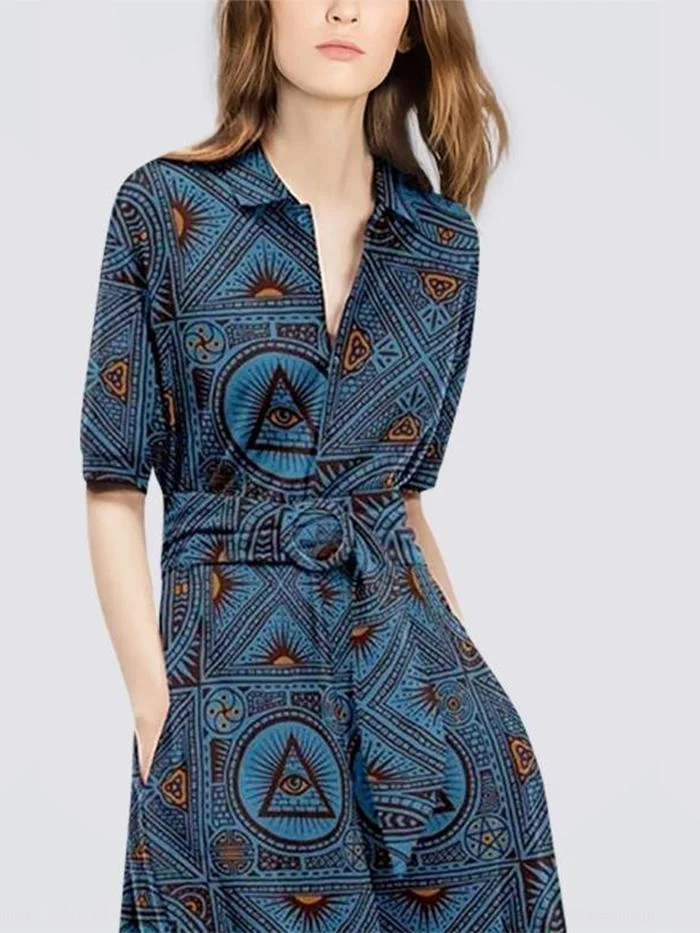 Five-point Sleeve Printed Waist Shirt Dress