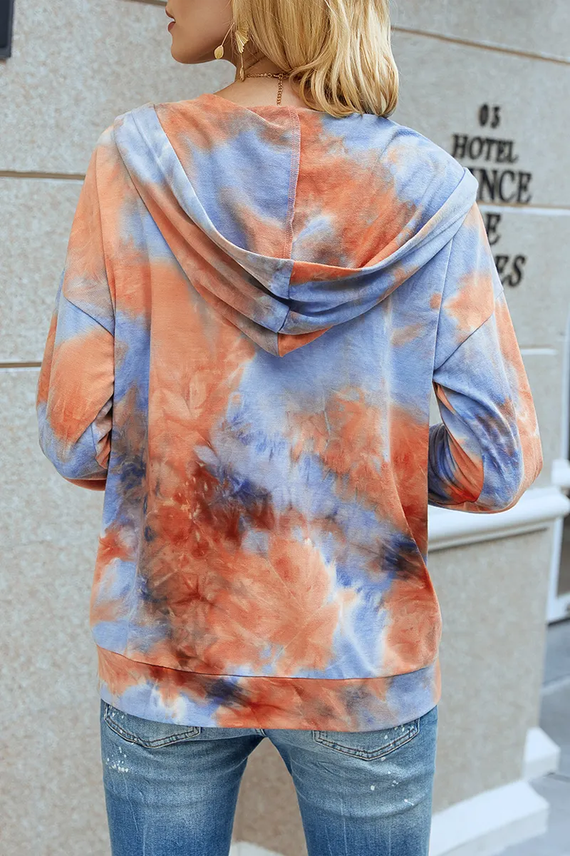 Tie Dye Zipper Long Sleeve Hoodie Coat