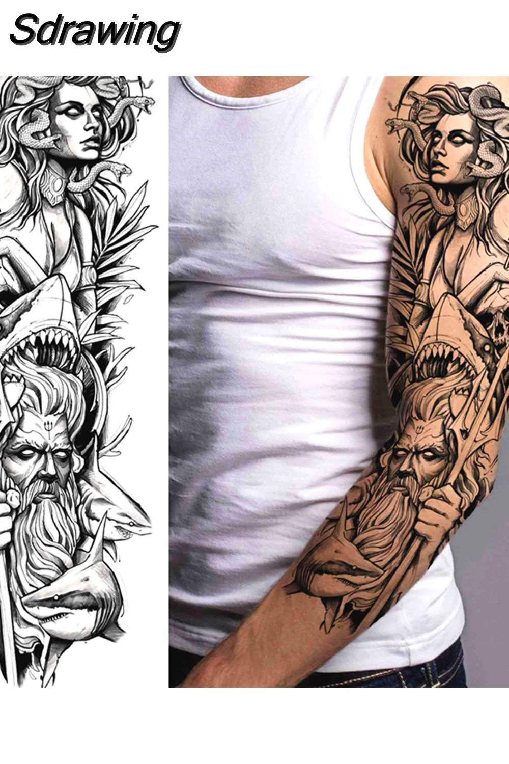 Sdrawing Arm Temporary Tattoos Sleeve For Men Women Realistic Fake Tatoos Warrior Lion Tiger Flower Tatoo Sticker Black Totem Maori 507-1
