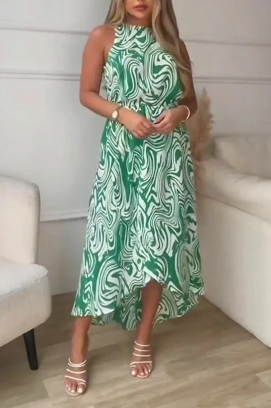 Resort Casual Ruffle Print Long Dress